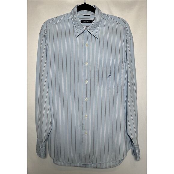 Nautica Men’s 80s Two Ply Cotton Blue Striped Button Down Size Medium - Picture 1 of 7